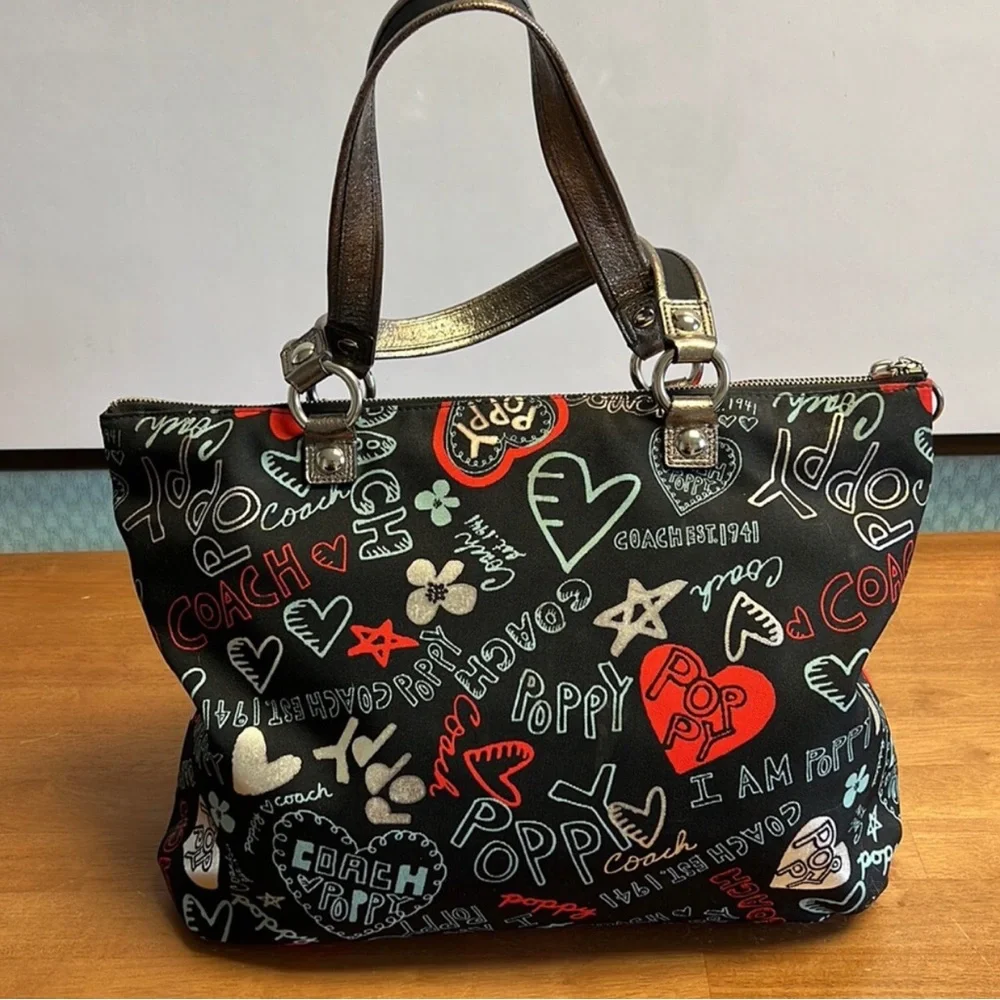 Coach Poppy Black Multicolor Tote